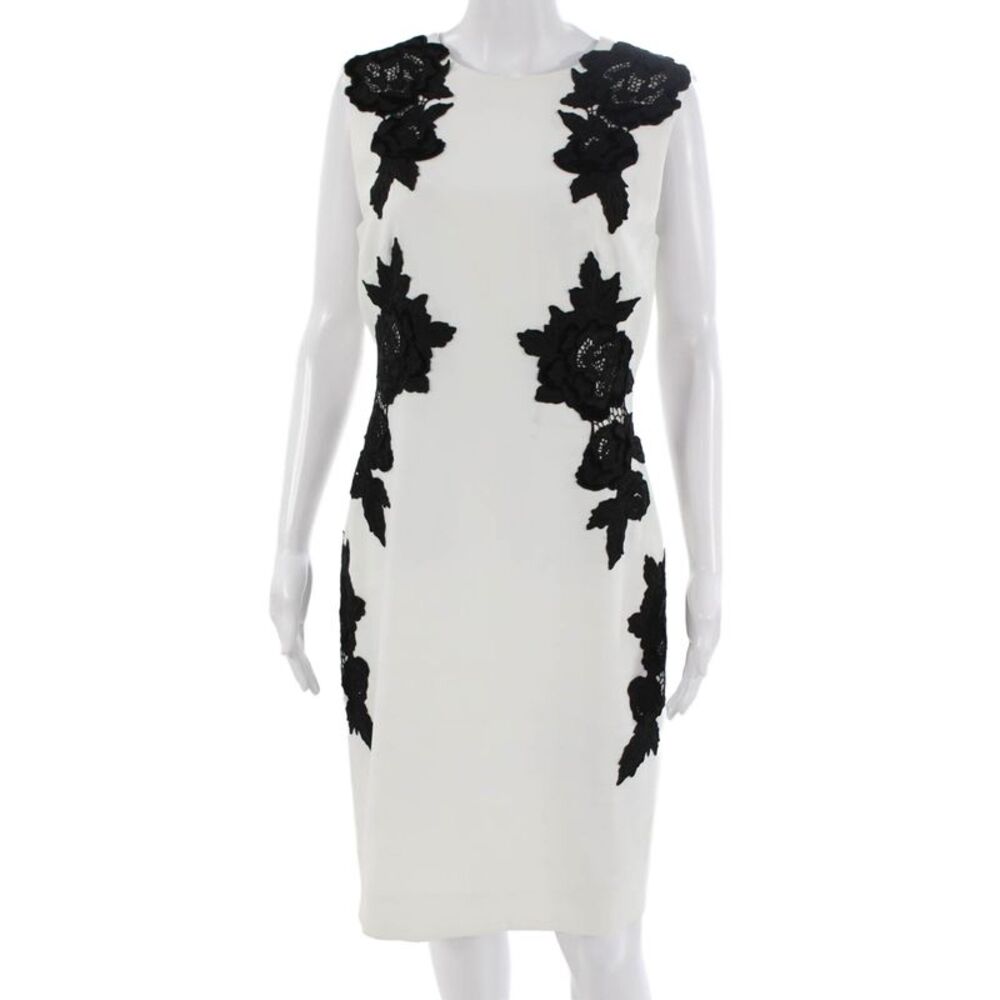 Tahari Levine Womens Floral Sheath Dress Black Sleeveless Crew Neck Size 8
